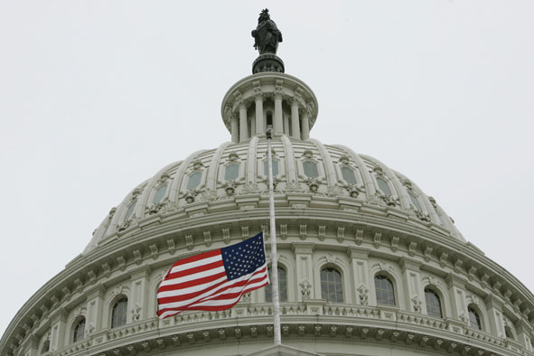 The capitol with flag.