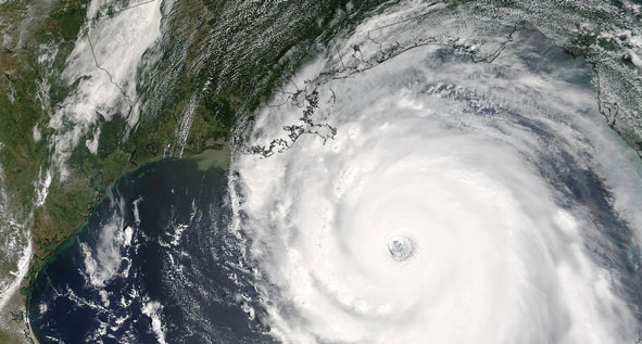 NASA image of Hurricane Katrina approaching the Gulf Coast.