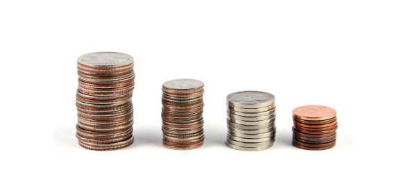 piles of change increasing left to right