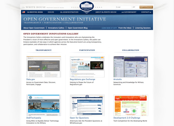 screen shot of White House Open Government Initiative innovations gallery
