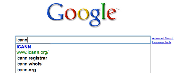 Google search for icann